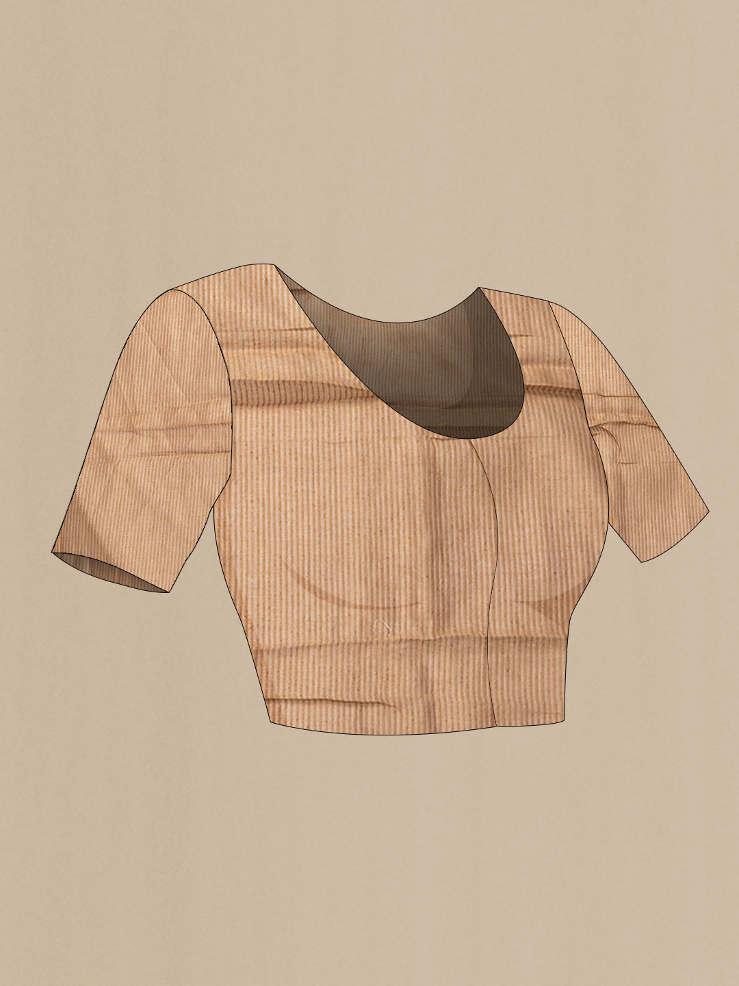 Close up image of the blouse of Brown Dual Tone Tussar Silk Saree with Printed design on the body and Zari Border. 