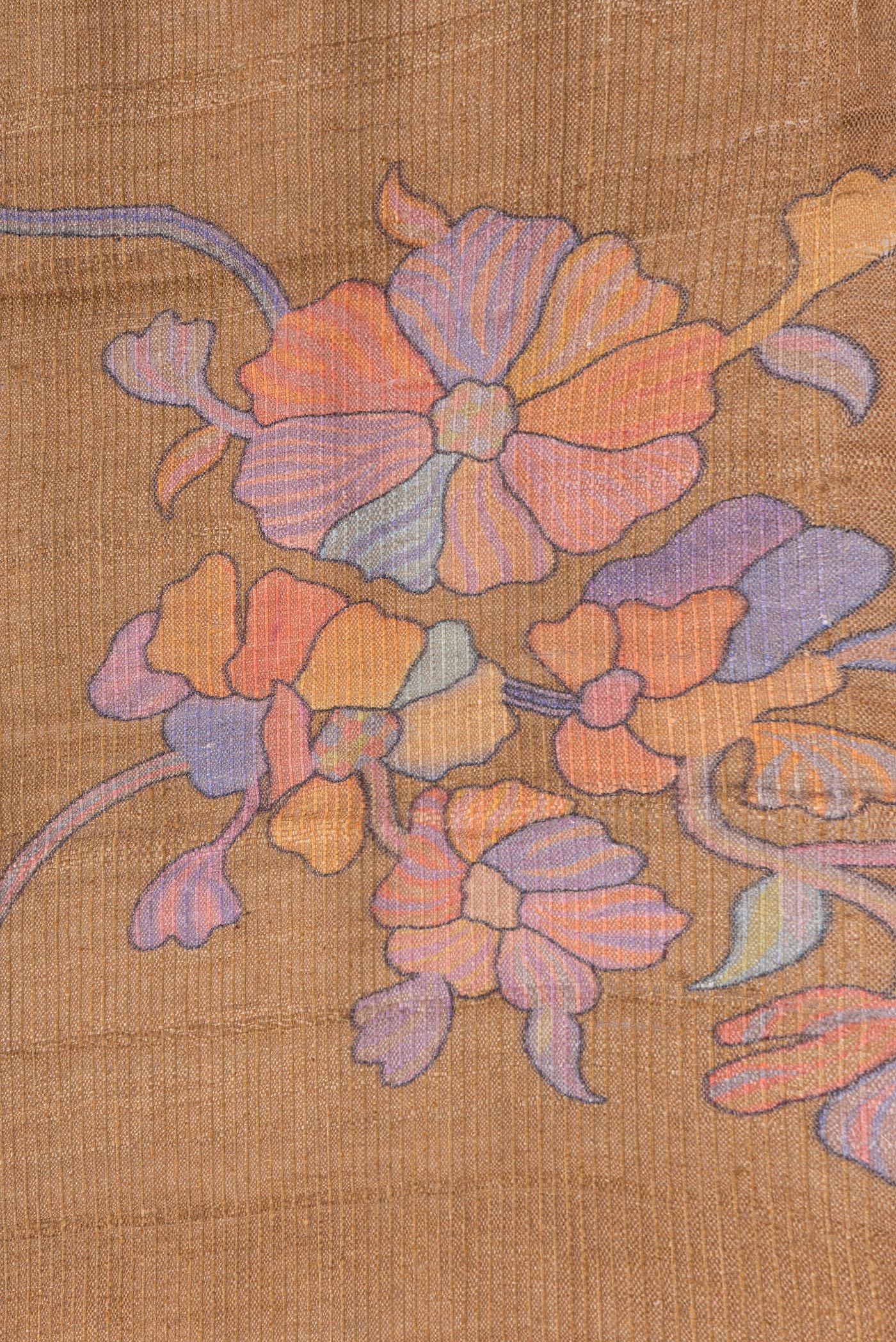 Border image of Brown Dual Tone Tussar Silk Saree with Printed design on the body and Zari Border. 