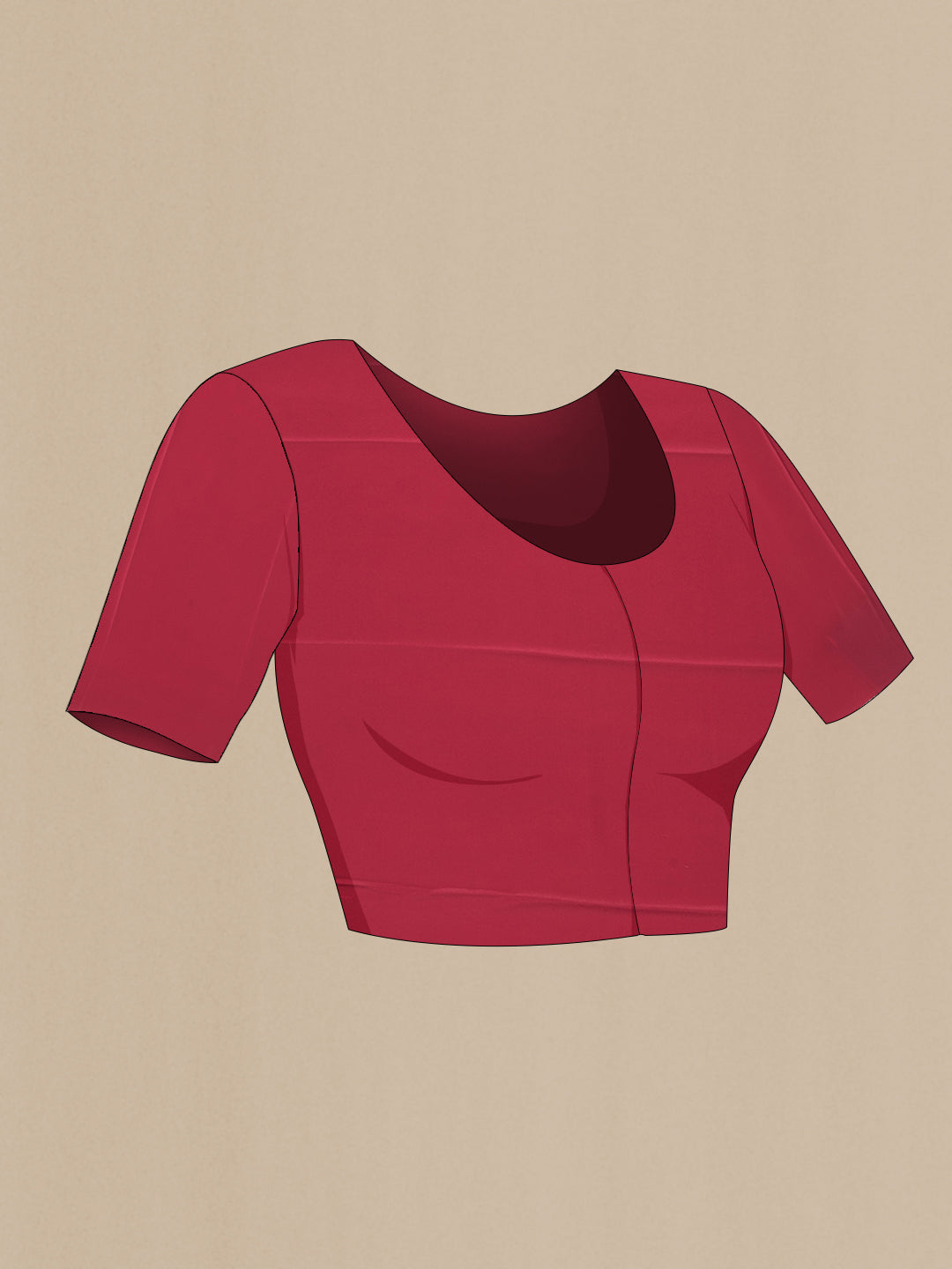 Close up image of the blouse of Red Mysore Crepe Saree with Zari Brocade on the body and Zari Border. 