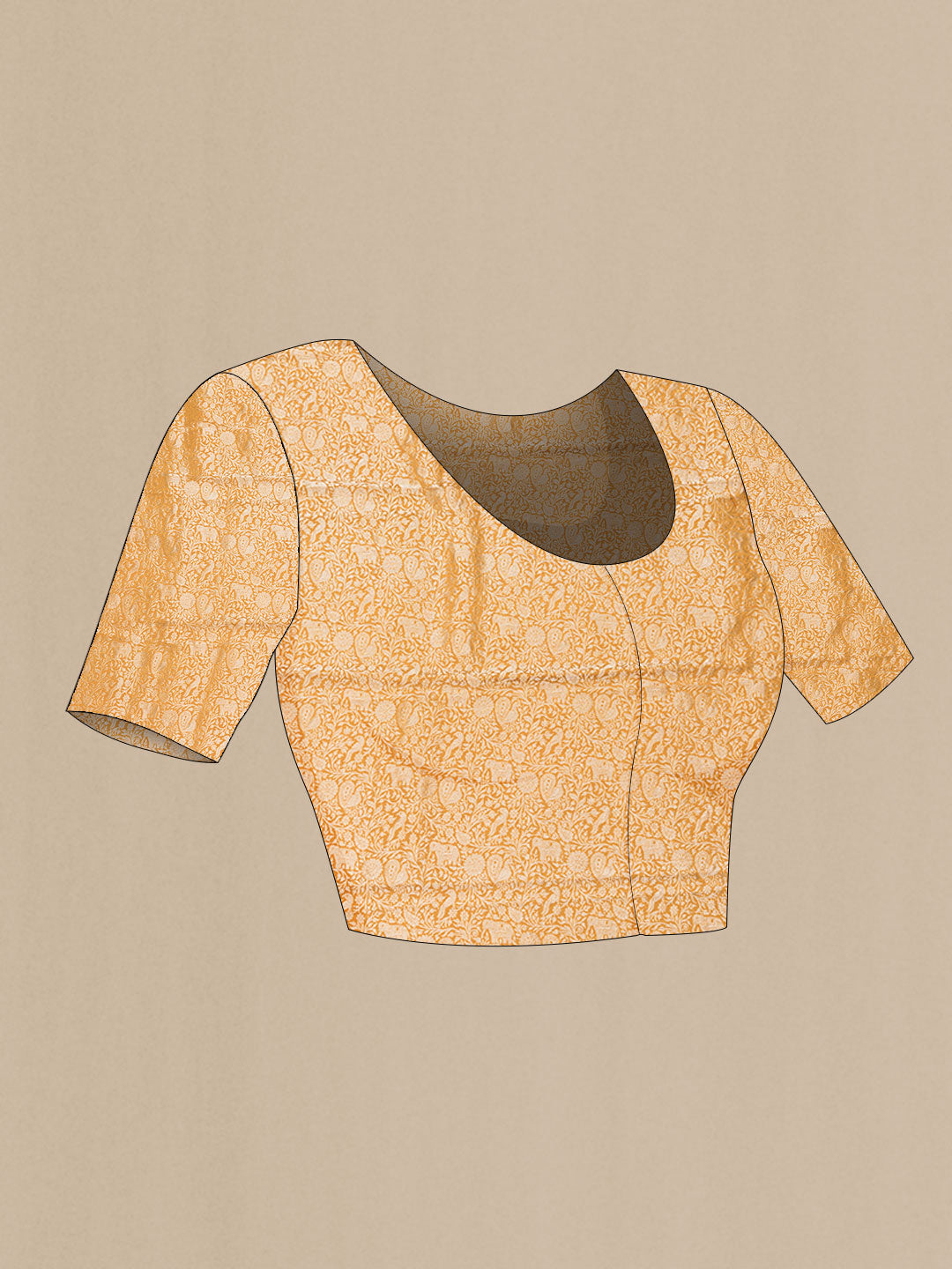 Close up image of the blouse of Mustard Dual Tone Mysore Georgette Saree with Stripes on the body and Zari Border