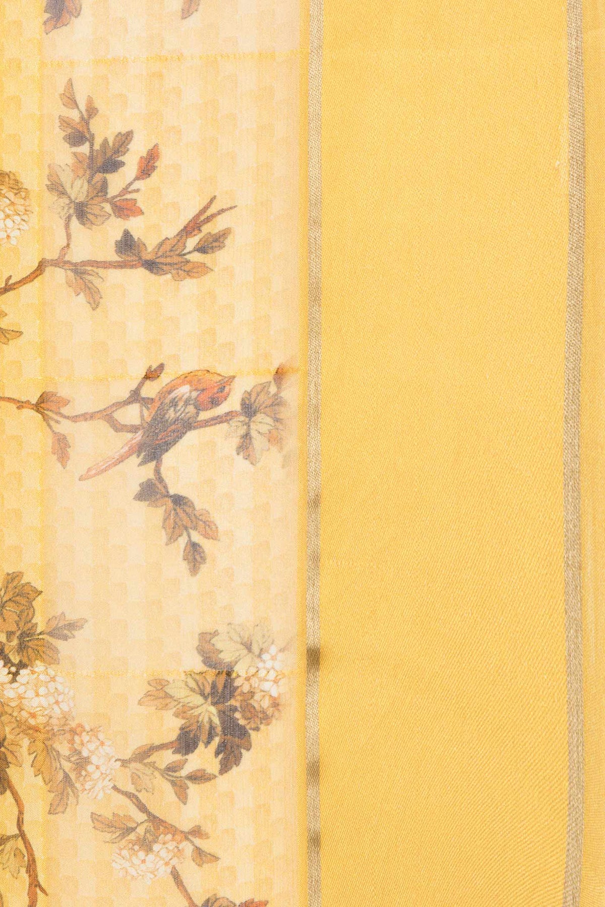 Border image of Yellow Dual Tone Mysore Chiffon Saree with Printed design on the body and Zari Border