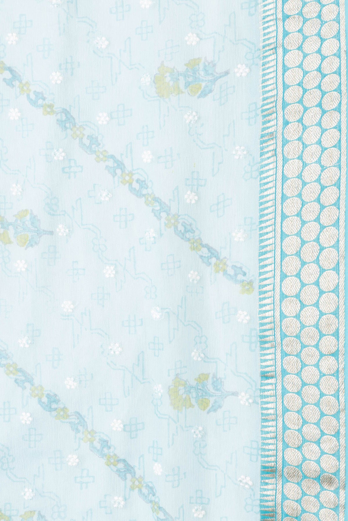 Border image of Sky Blue Dual Tone Chiffon Saree with Embroidery on the body and Zari Border. 