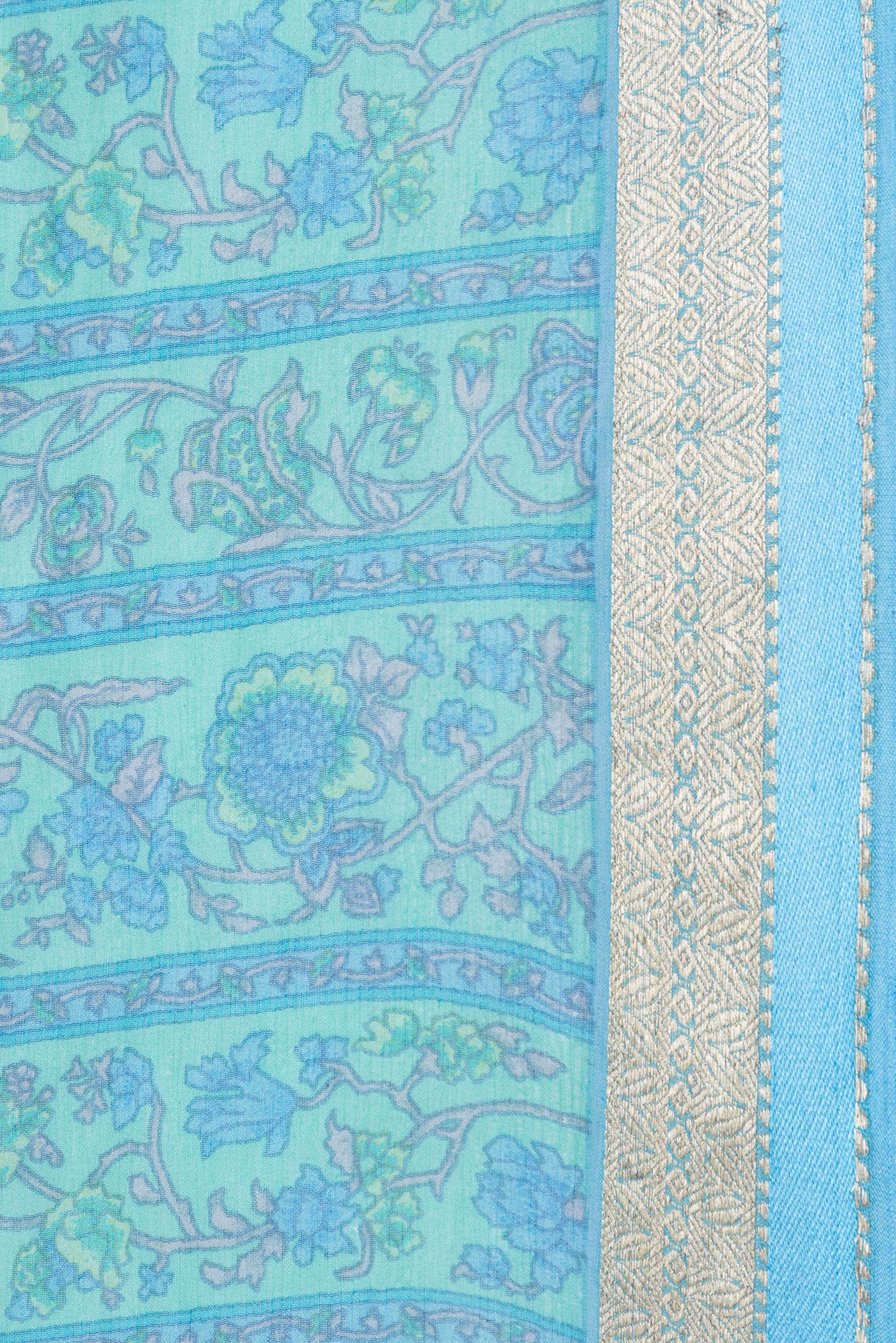 Border image of Sea Green Dual Tone Mysore Chiffon Saree with Printed design on the body and Zari Border. 