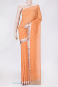 Peach Dual Tone Chiffon Saree with Printed design on the body and Zari Border.  displayed on a mannequin
