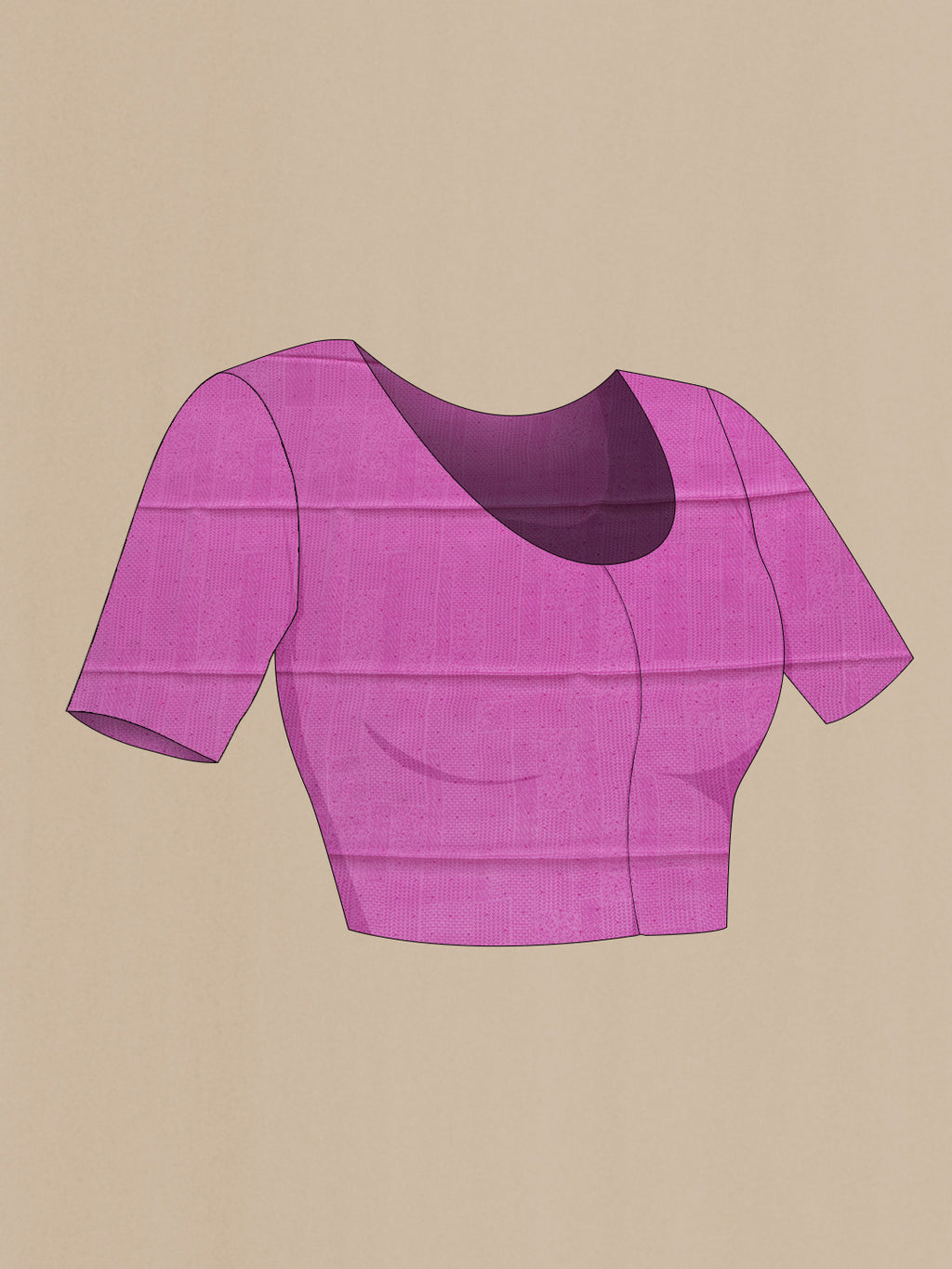 Close up image of the blouse of Pink Dual Tone Mysore Chiffon Saree with Printed design on the body and Plain Border. 