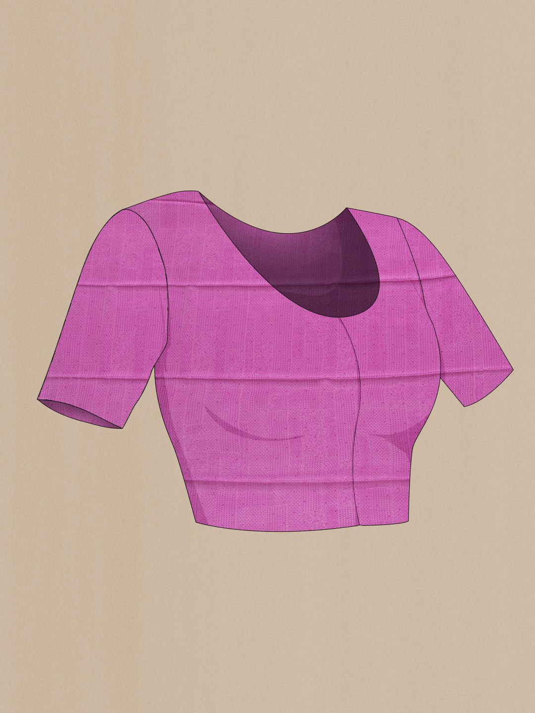 Close up image of the blouse of Pink Dual Tone Mysore Chiffon Saree with Printed design on the body and Plain Border. 