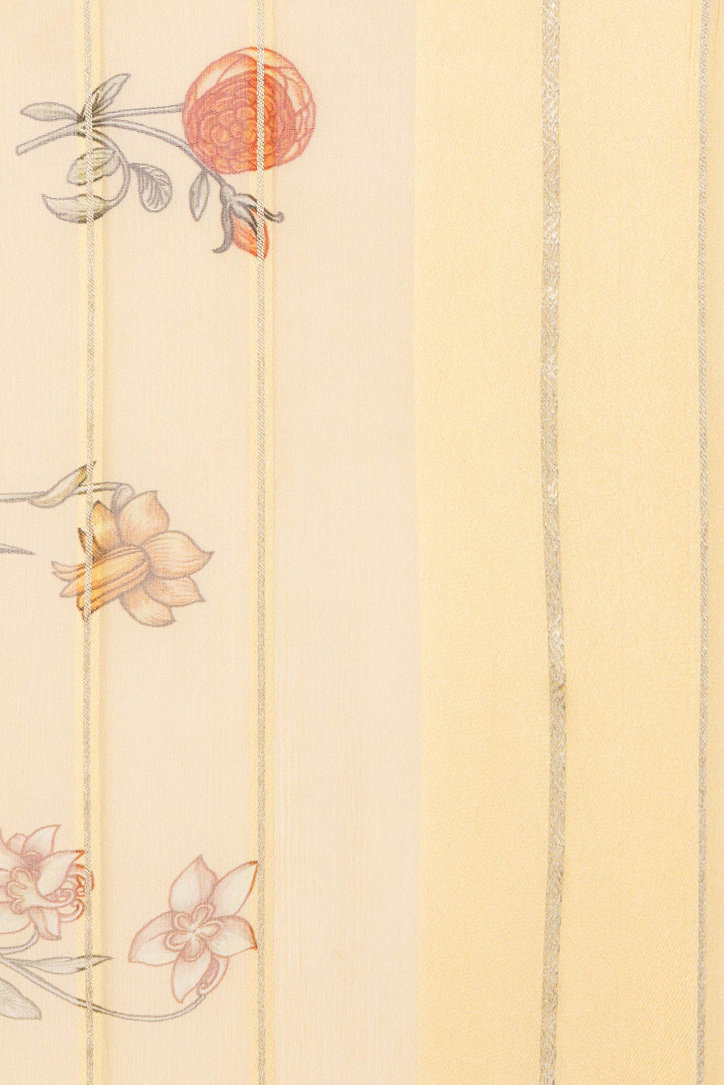 Border image of Yellow Dual Tone Mysore Chiffon Saree with Printed design on the body and Zari Border