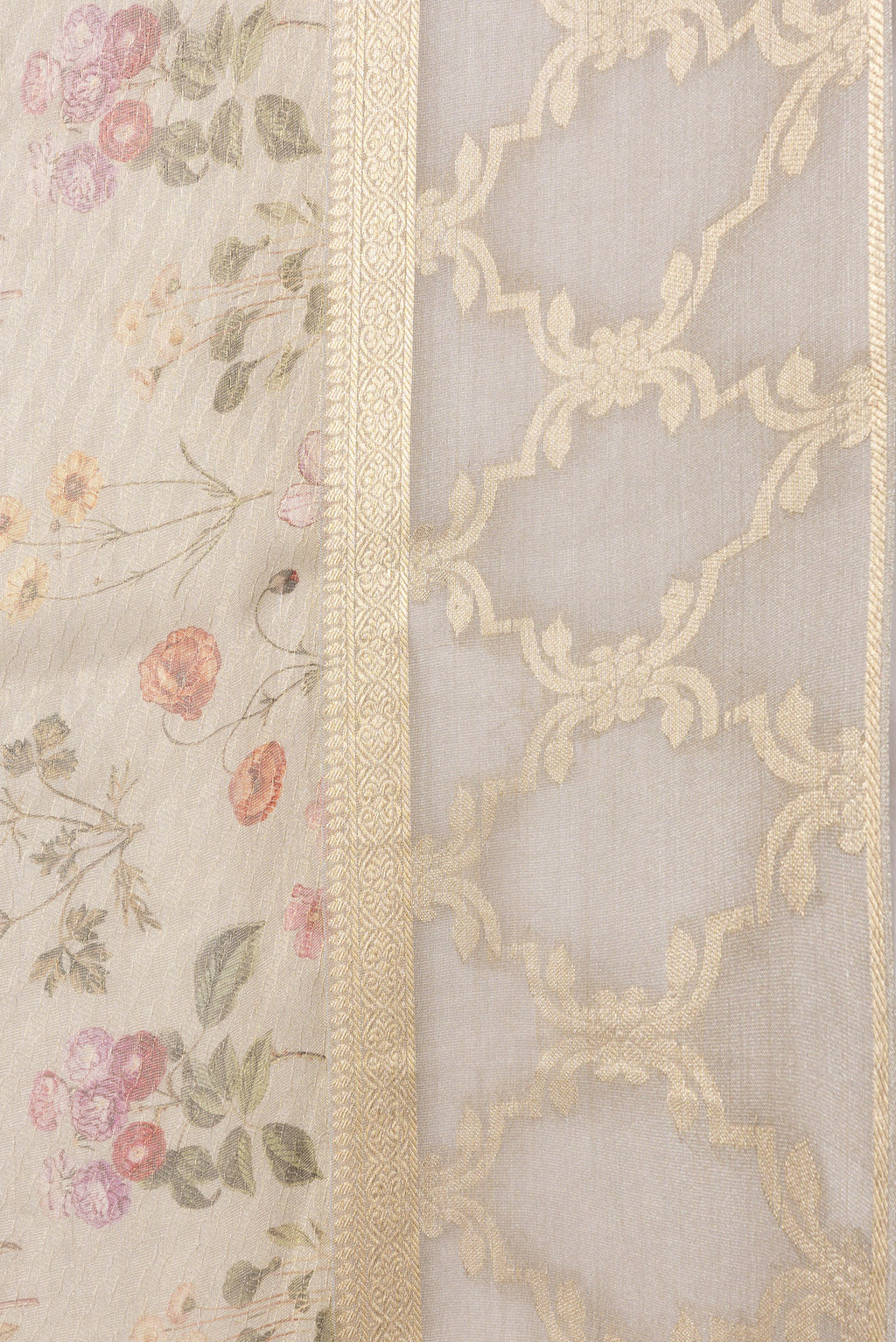 Border image of Beige Dual Tone Mysore Georgette Saree with Printed design on the body and Fancy Border. 
