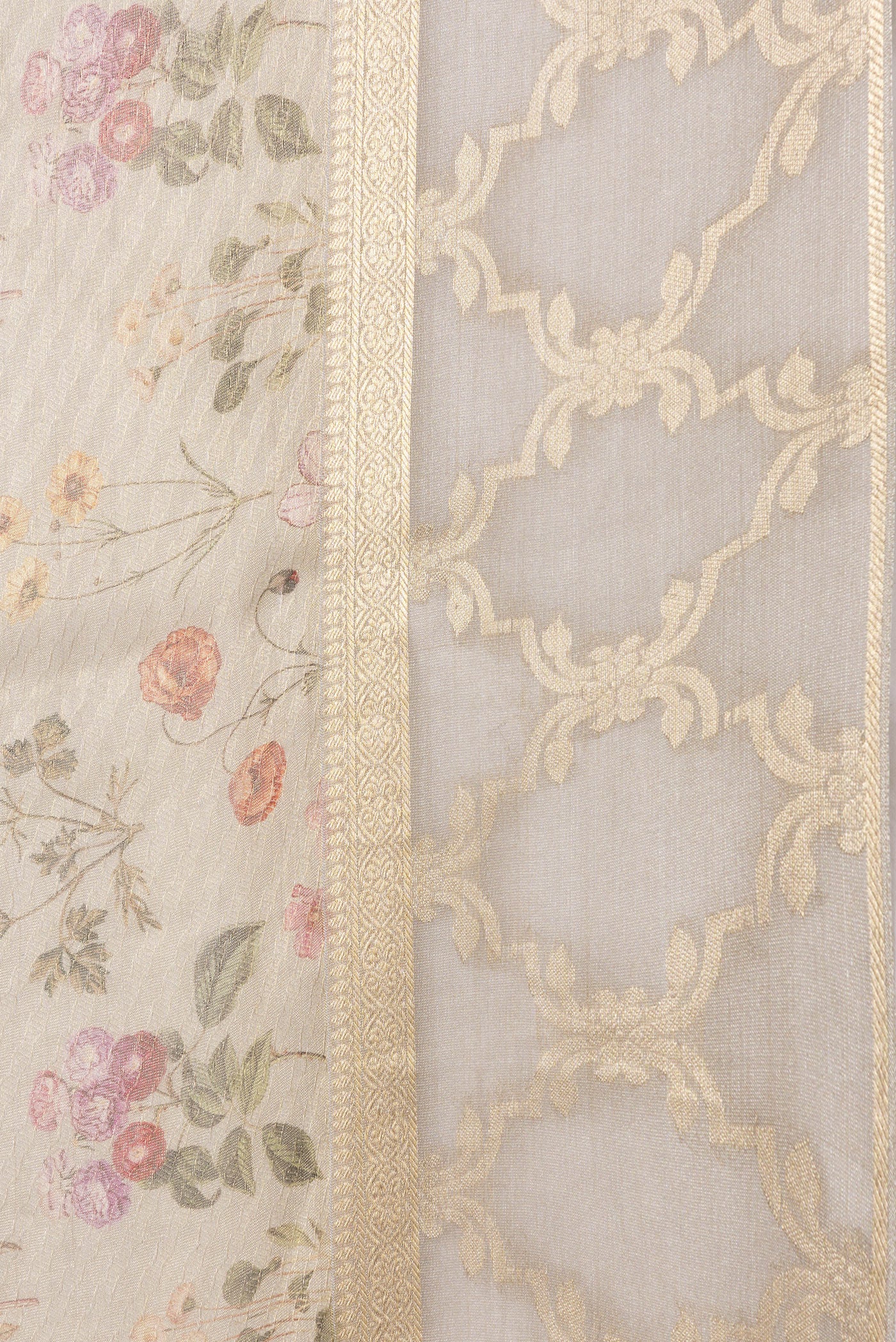 Border image of Beige Dual Tone Mysore Georgette Saree with Printed design on the body and Fancy Border. 