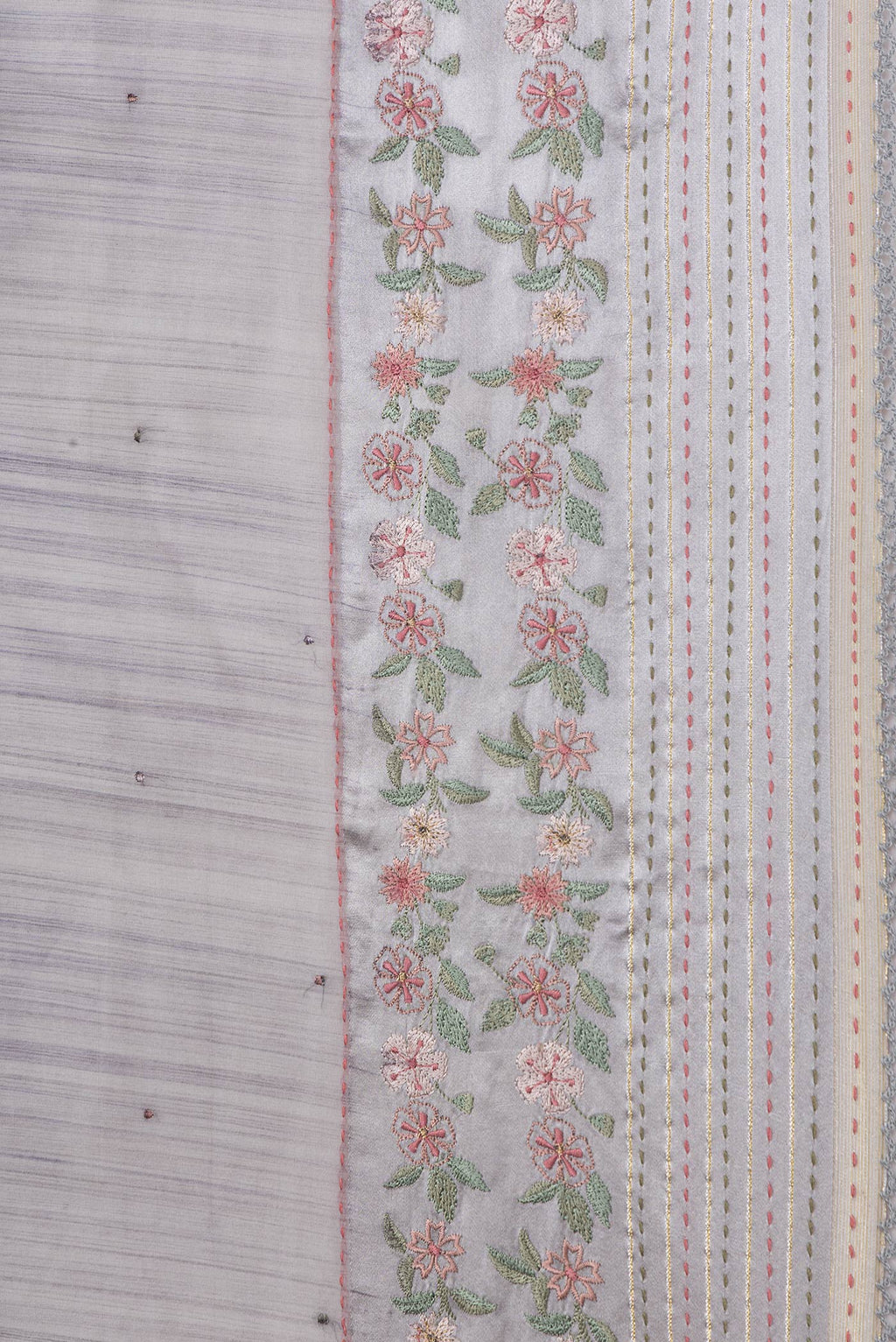 Border image of Grey Dual Tone Georgette Saree with Embroidery on the body and Embroidery Border. 