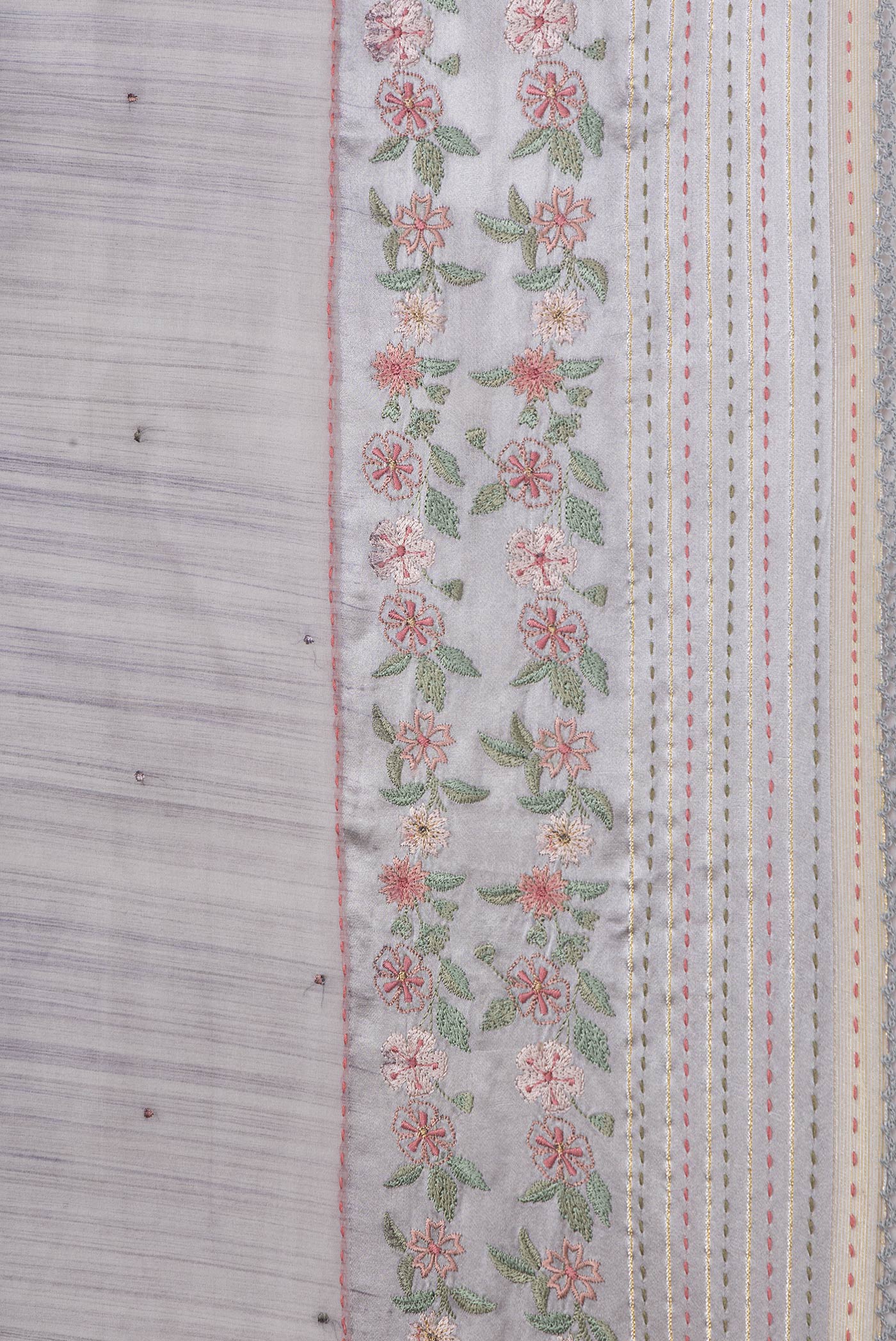 Border image of Grey Dual Tone Georgette Saree with Embroidery on the body and Embroidery Border. 