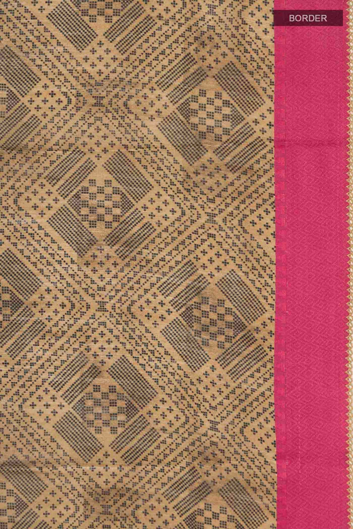 Border image of Beige Bhagalpuri Tussar Silk Saree with Printed design on the body and Thread Border