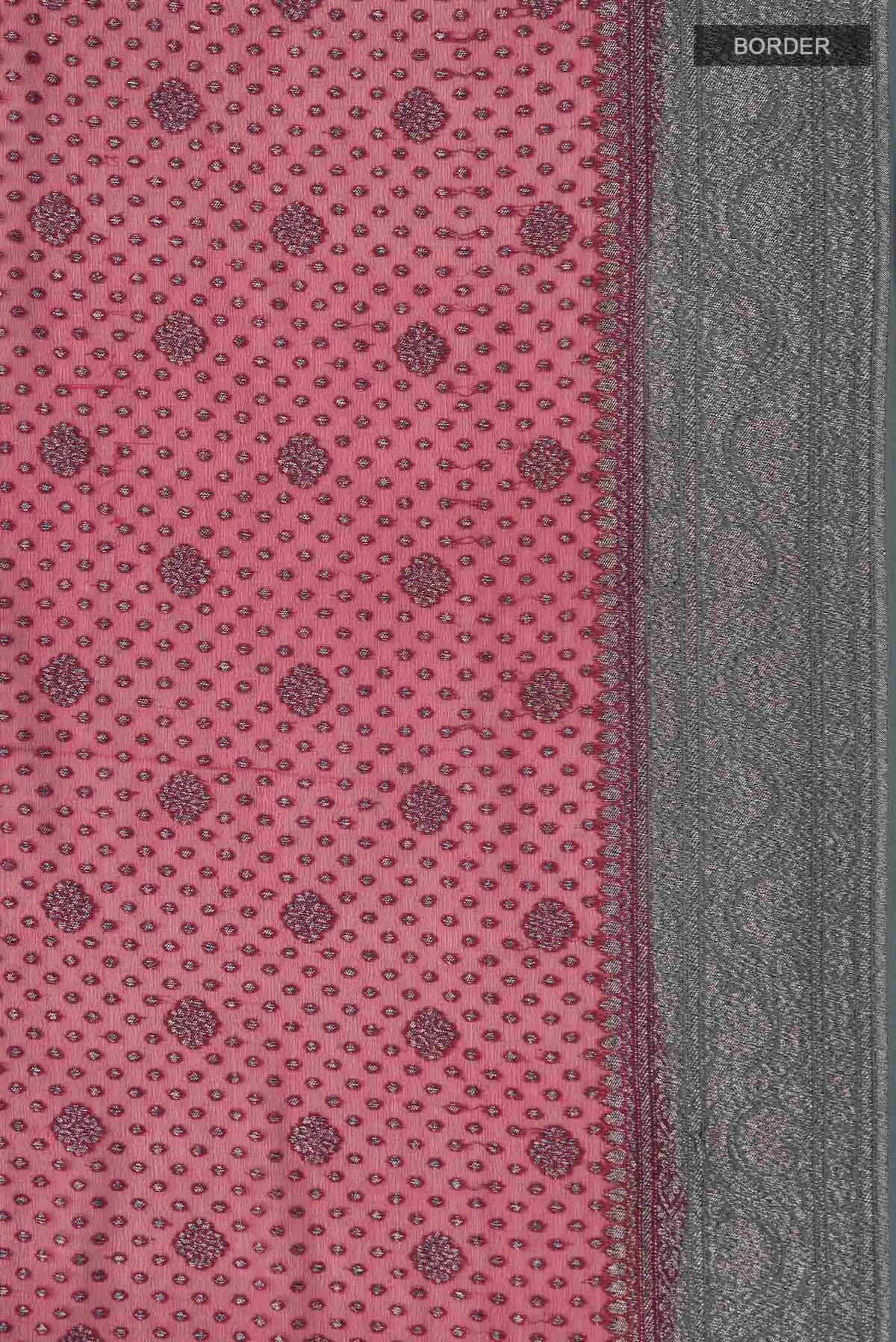 Border image of Maroon Banarasi Georgette Saree with Zari Butta on the body and Zari Border