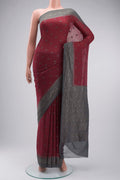 Maroon Banarasi Georgette Saree with Zari Butta on the body and Zari Border displayed on a mannequin