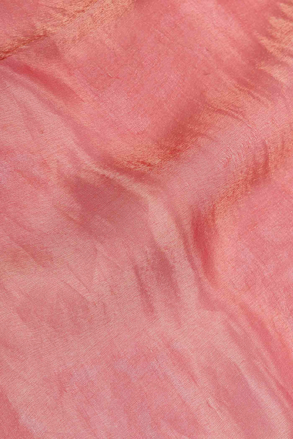 Close up of Red Dual Tone Organza Silk Saree with Plain Body and Embroidery Border displaying folds