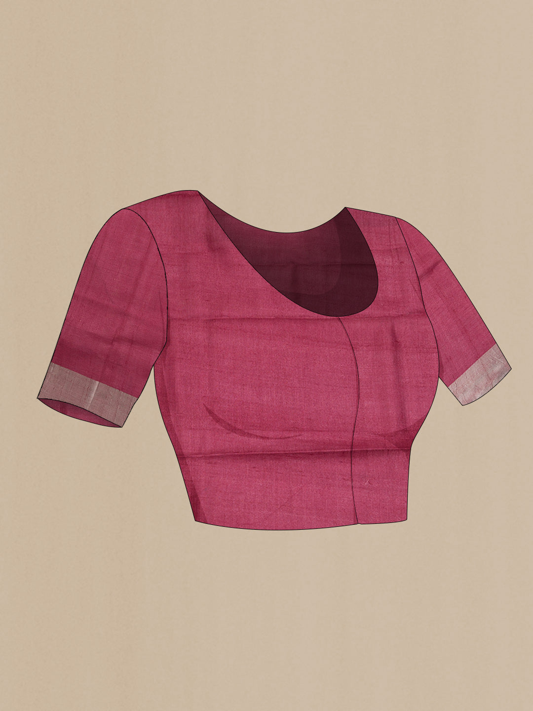 Close up image of the blouse of Pink Dual Tone Tussar Silk Saree with Printed design on the body and Zari Border
