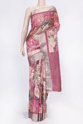 Pink Dual Tone Tussar Silk Saree with Printed design on the body and Zari Border displayed on a mannequin
