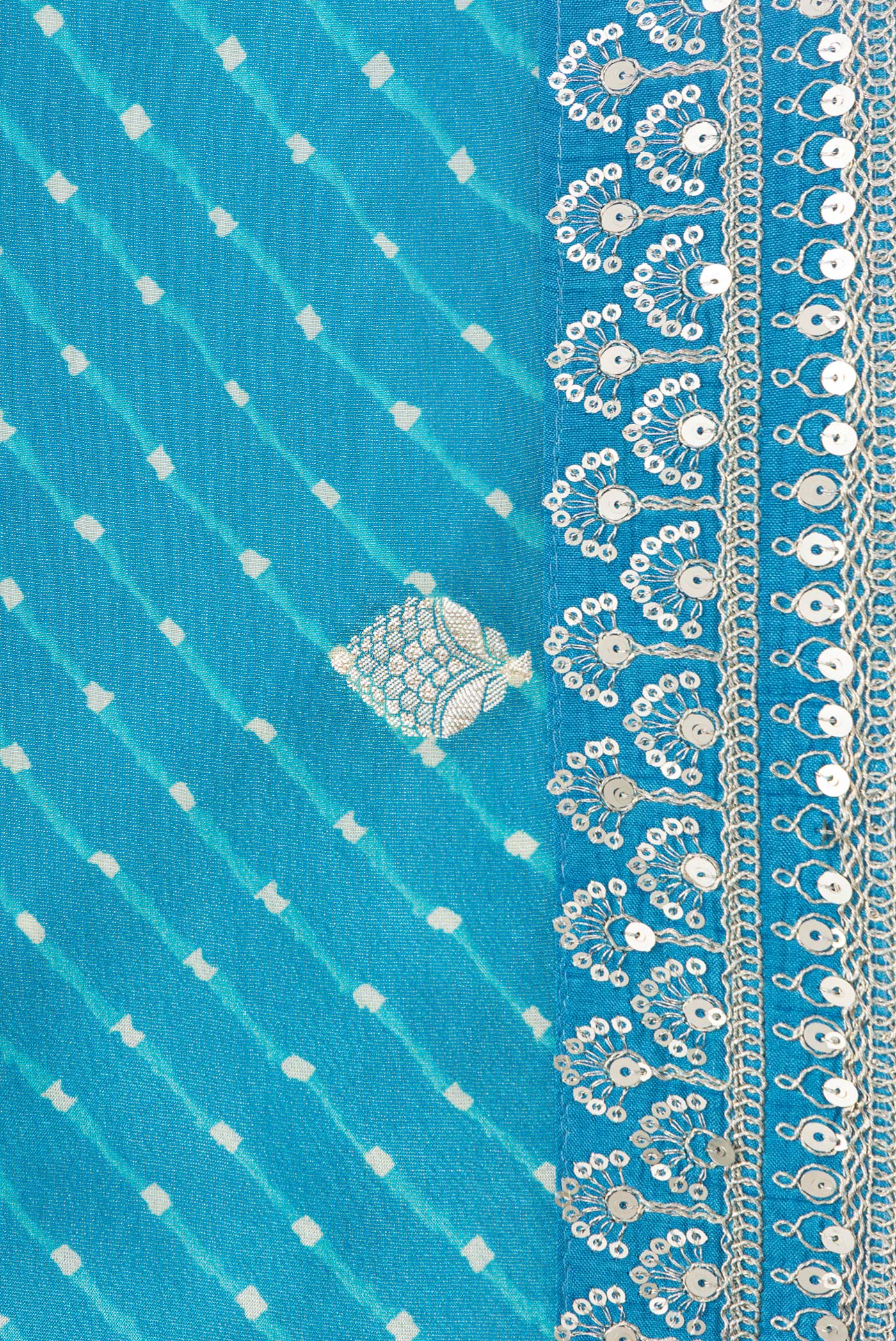 Border image of Sky Blue Dual Tone Organza Silk Saree with Embroidery on the body and Embroidery Border. 
