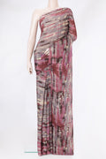 Brown Dual Tone Crepe Saree with Printed design on the body and Without Border.  displayed on a mannequin