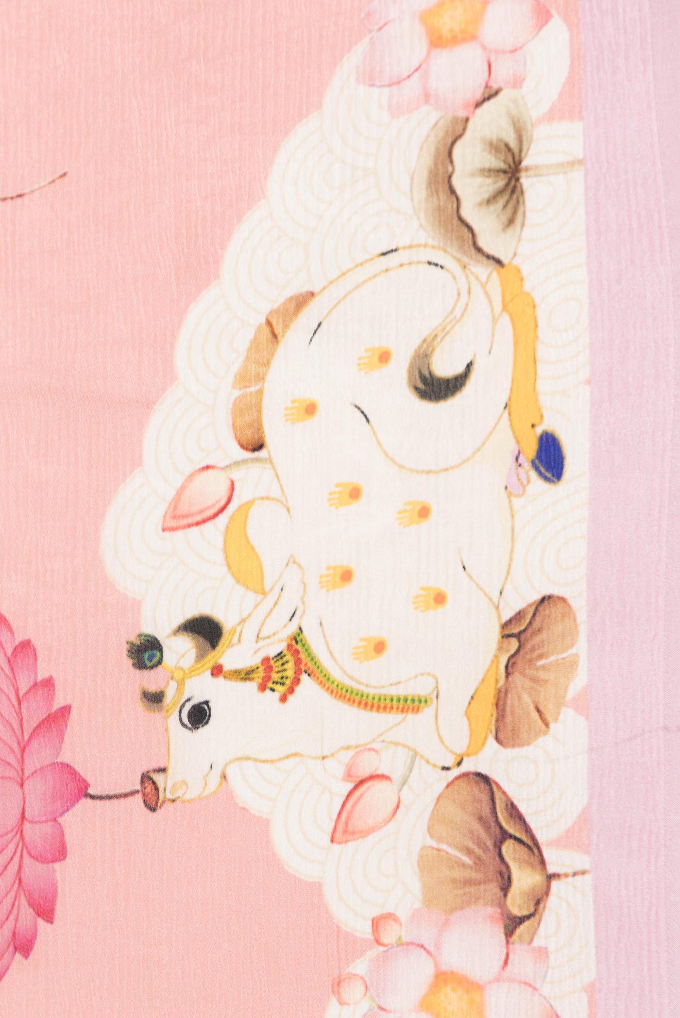 Border image of Peach Dual Tone Mysore Crepe Saree with Printed design on the body and Printed Border