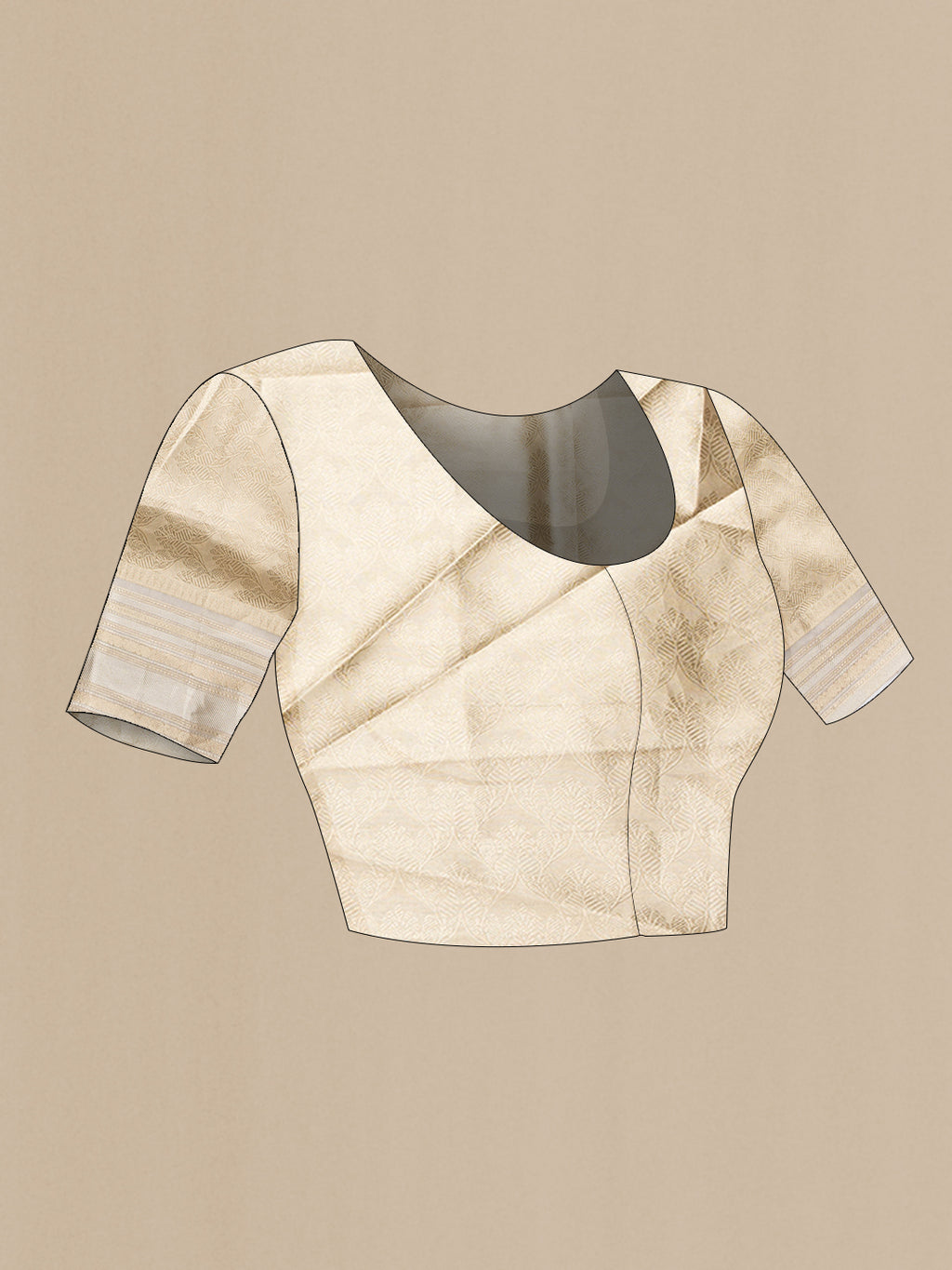 Close up image of the blouse of Sandal Dual Tone Organza Silk Saree with Zari Brocade on the body and Zari Border. 