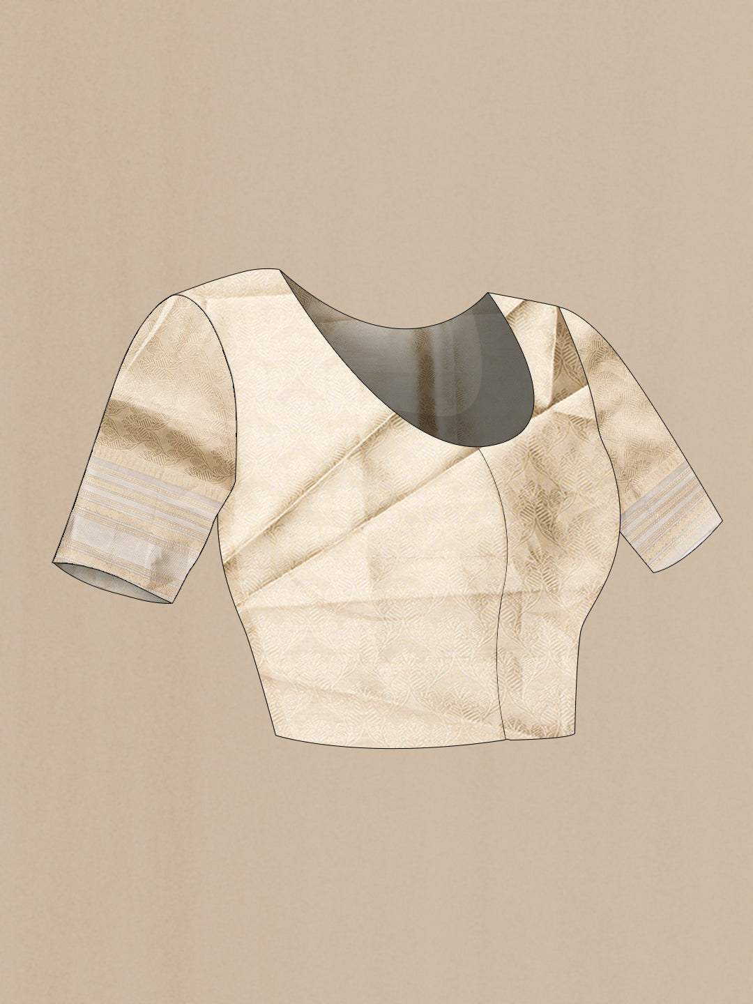 Close up image of the blouse of Sandal Dual Tone Organza Silk Saree with Zari Brocade on the body and Zari Border. 
