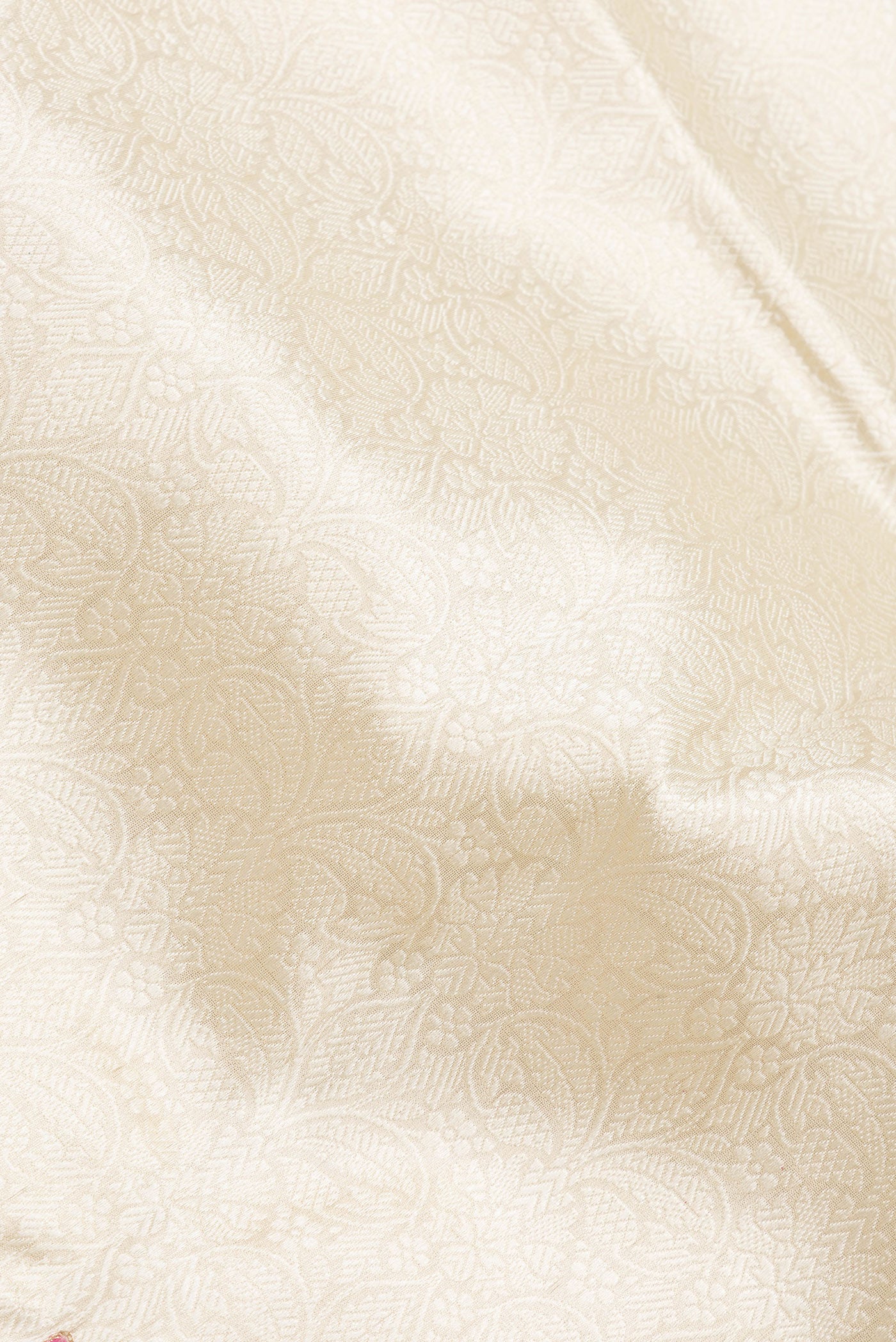 Close up of Sandal Dual Tone Organza Silk Saree with Zari Brocade on the body and Zari Border.  displaying folds