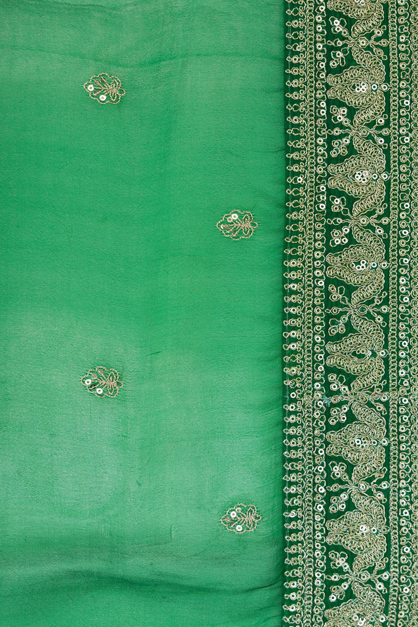 Border image of Bottle Green Dual Tone Organza Silk Saree with Embroidery on the body and Embroidery Border. 