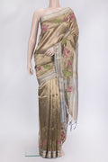 Brown Dual Tone Organza Silk Saree with Plain Body and Fancy Border.  displayed on a mannequin