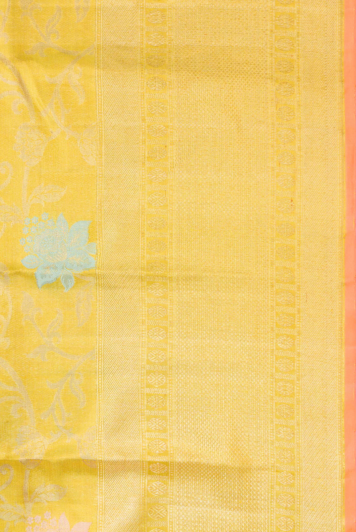 Border image of Gold Dual Tone Kanjivaram Tissue Silk Saree with Zari Brocade on the body and Zari Border. 