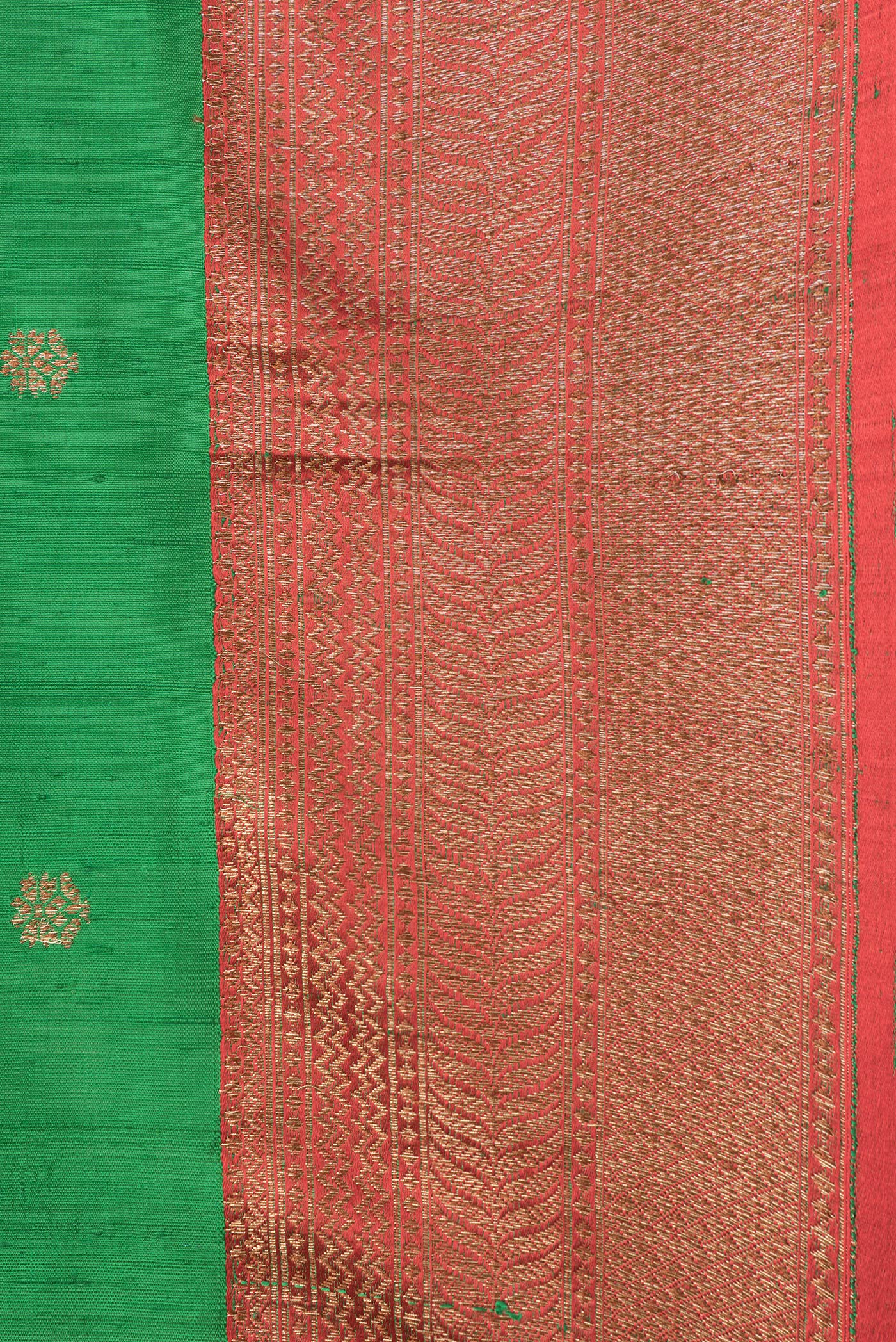 Border image of Green Dual Tone Raw Silk Saree with Zari Butta on the body and Zari Border. 