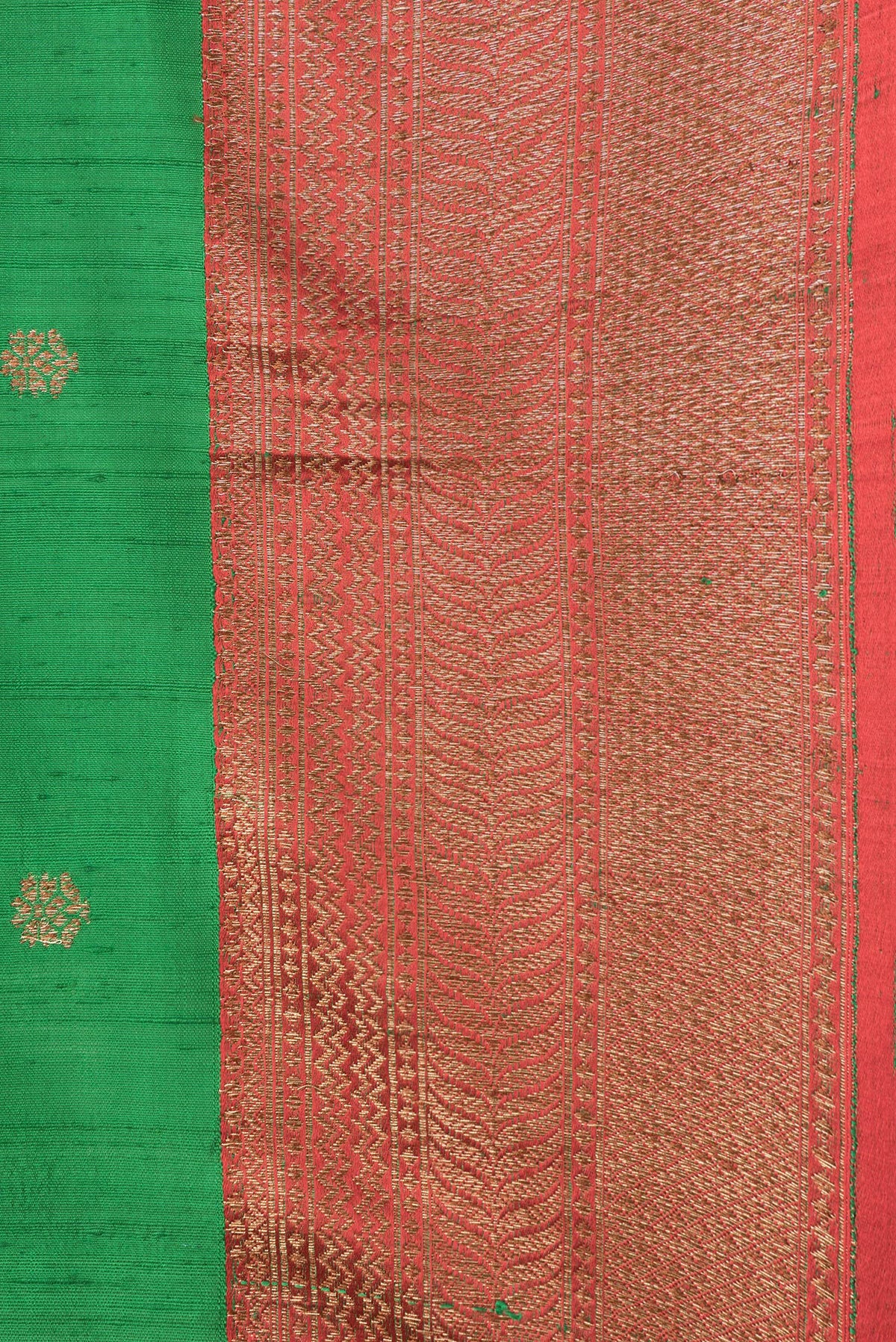 Border image of Green Dual Tone Raw Silk Saree with Zari Butta on the body and Zari Border. 