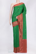 Green Dual Tone Raw Silk Saree with Zari Butta on the body and Zari Border.  displayed on a mannequin