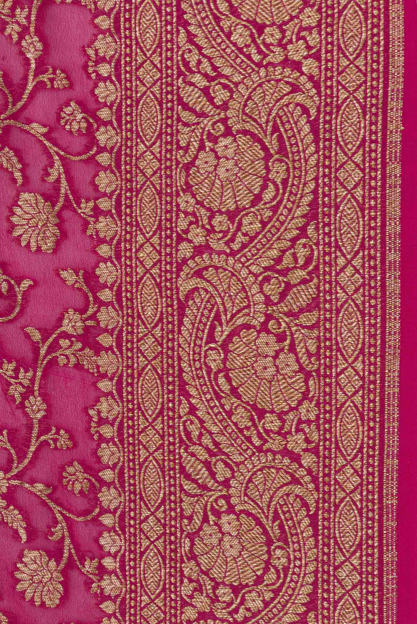 Border image of Dark Pink Banarasi Georgette Saree with Zari Brocade on the body and Zari Border