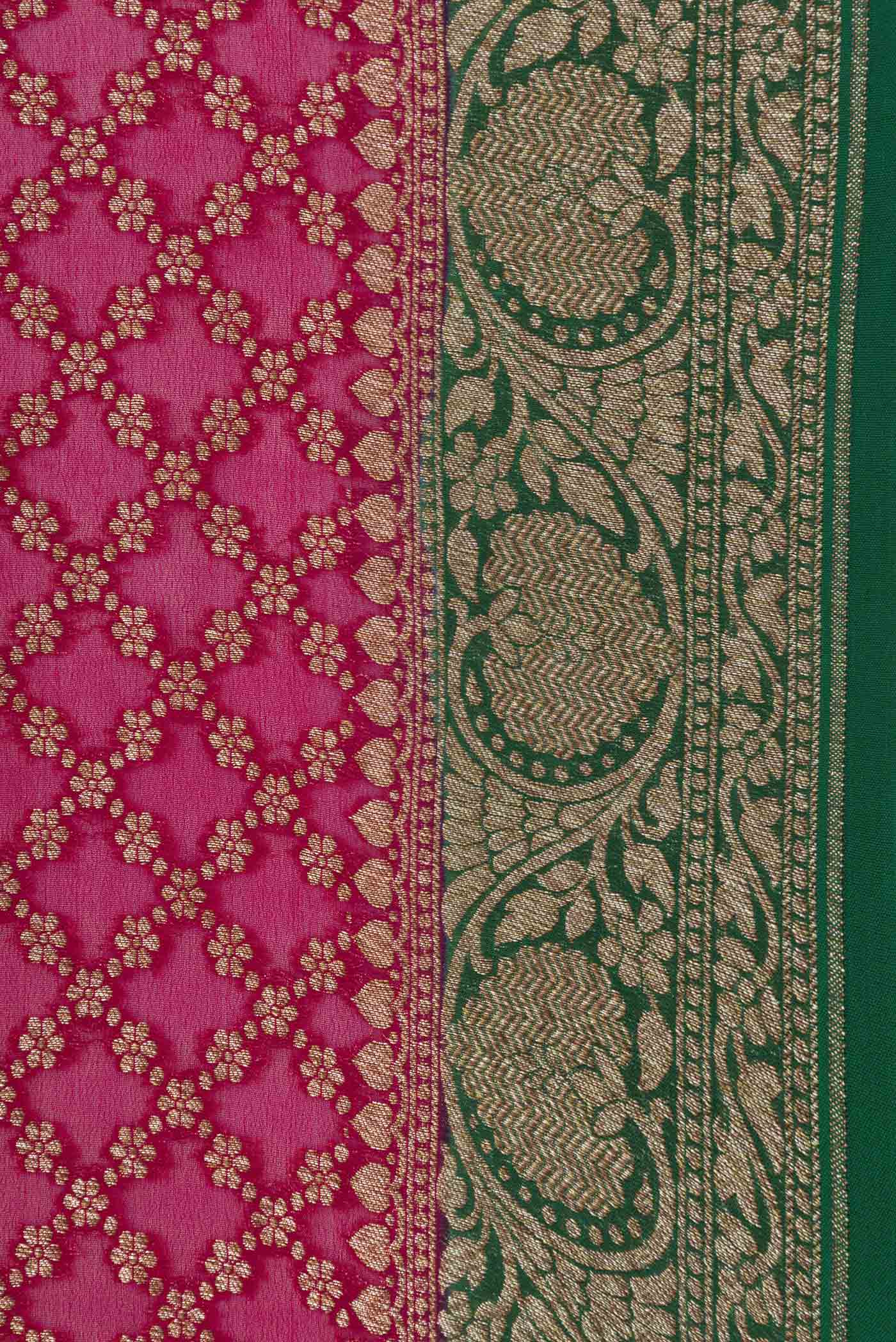 Border image of Magenta Banarasi Georgette Saree with Zari Brocade on the body and Zari Border