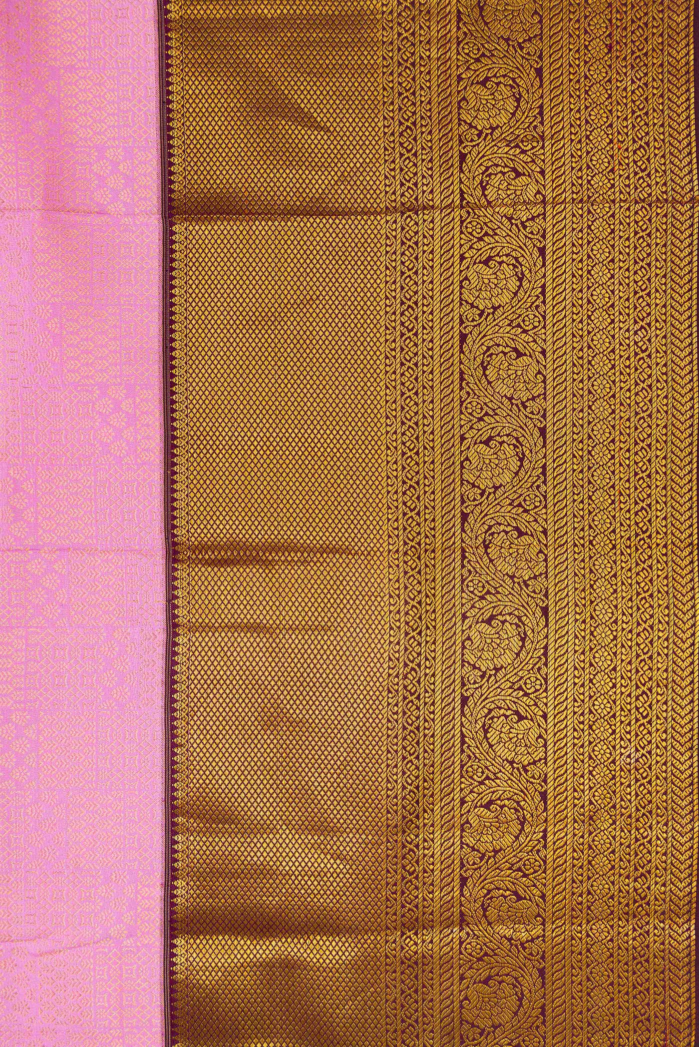 Border image of Pink Dual Tone Kanjivaram Silk Saree with Zari Brocade on the body and Zari Border. 