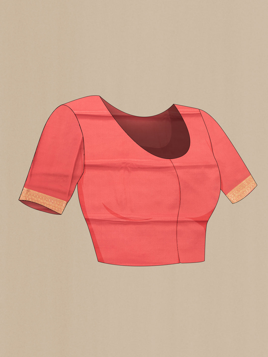 Close up image of the blouse of Pink Dual Tone Mysore Georgette Saree with Jacquard design on the body and Zari Border. 