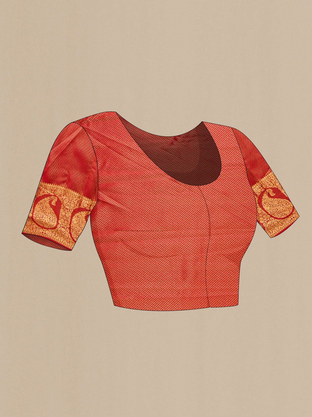 Close up image of the blouse of Black Kanchipuram Silk Saree with Zari Brocade on the body and Zari Border. 