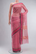 Pink Kota Silk Saree with Zari Butta on the body and Zari Border displayed on a mannequin