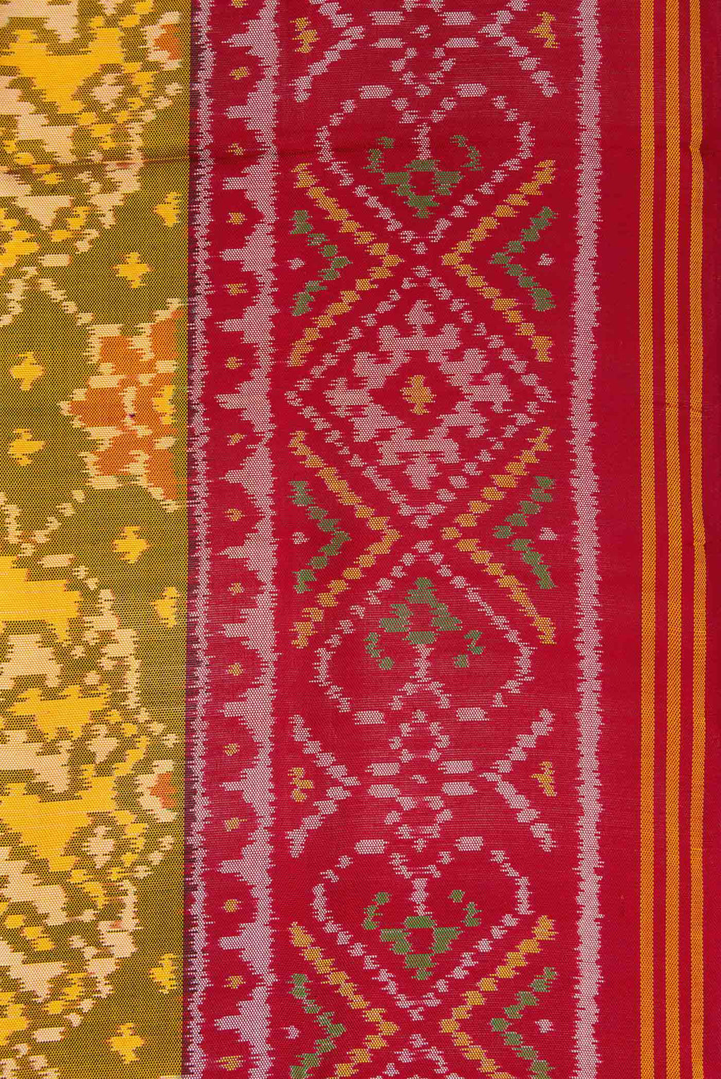 Border image of Mehandi Green Dual Tone Rajkot Patola Silk Saree with Ikat Print on the body and Ikat Border