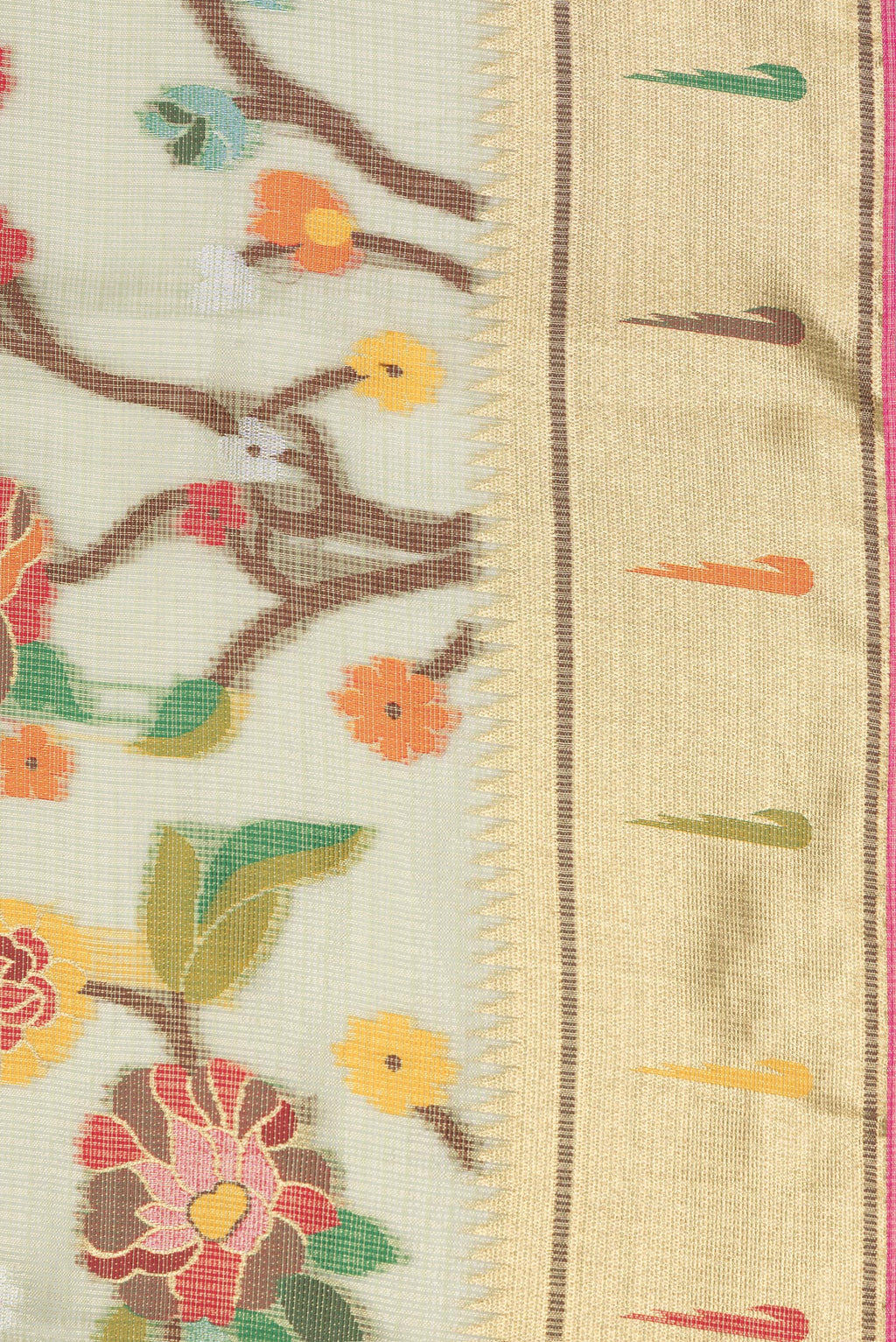 Border image of Green Dual Tone Kota Silk Saree with Zari Brocade on the body and Paithani Border. 