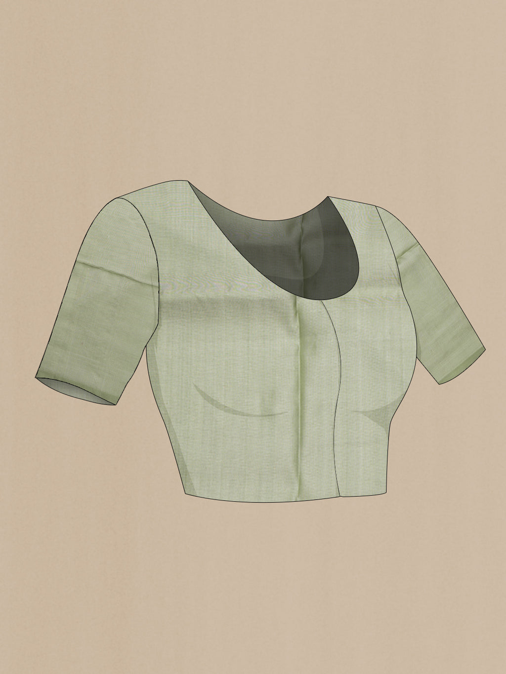 Close up image of the blouse of Pista Green Tussar Silk Saree with Checked design on the body and Zari Border. 