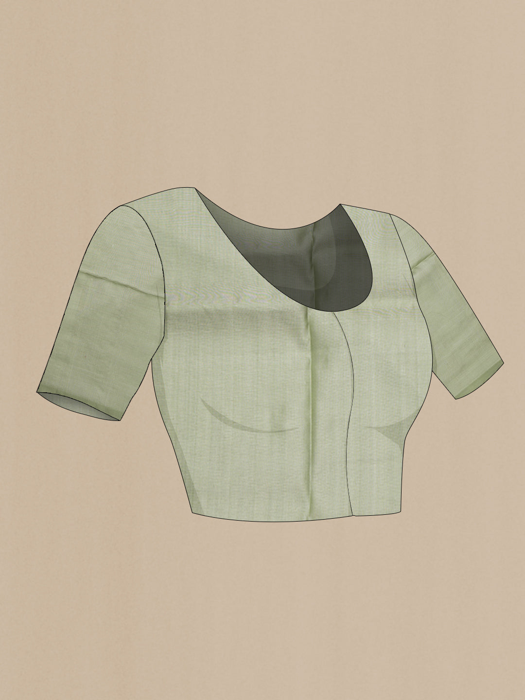 Close up image of the blouse of Pista Green Tussar Silk Saree with Checked design on the body and Zari Border. 