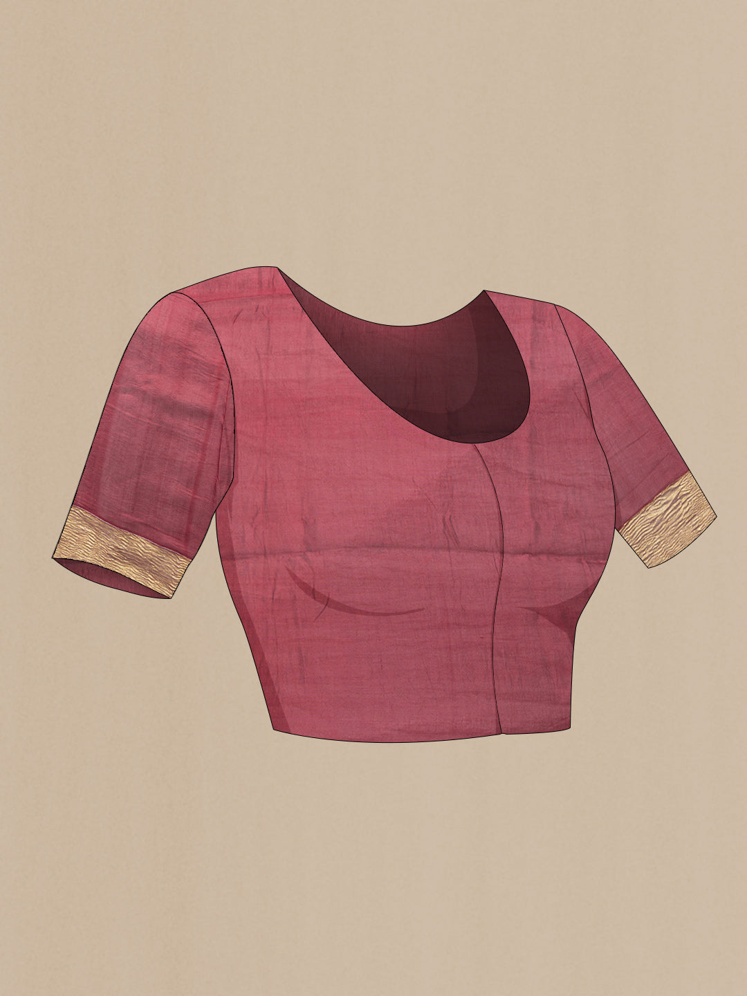 Close up image of the blouse of Maroon Dual Tone Tussar Silk Saree with Jacquard design on the body and Zari Border. 