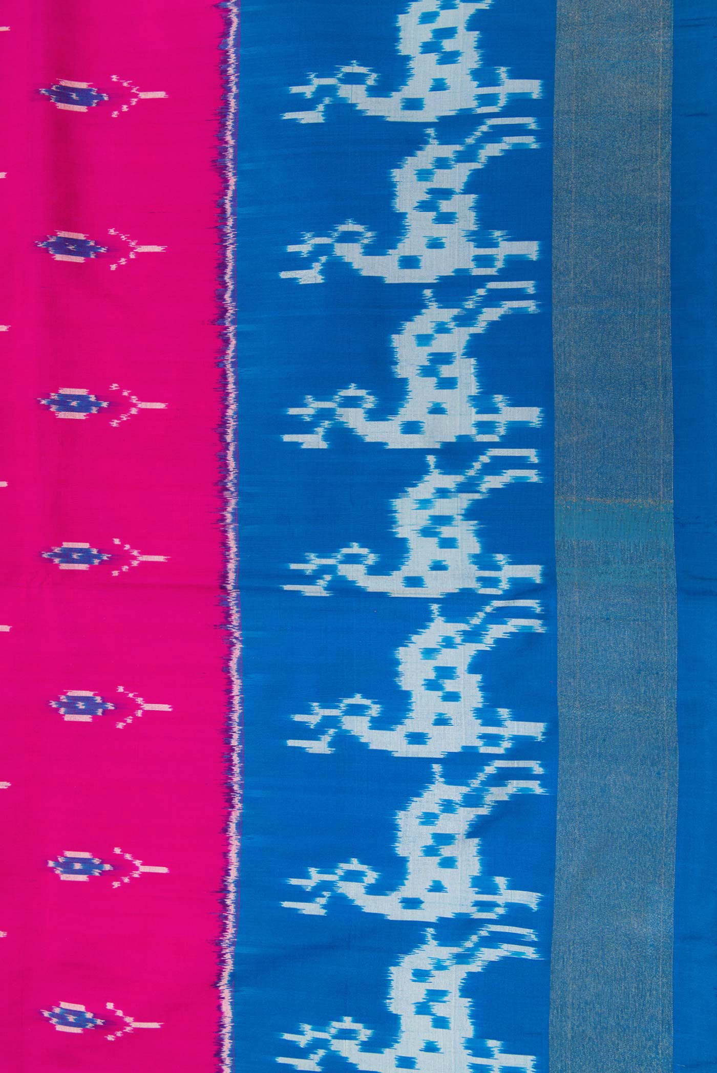 Border image of Pink Dual Tone Double Ikat Saree with Ikat Print on the body and Ikat Border. 