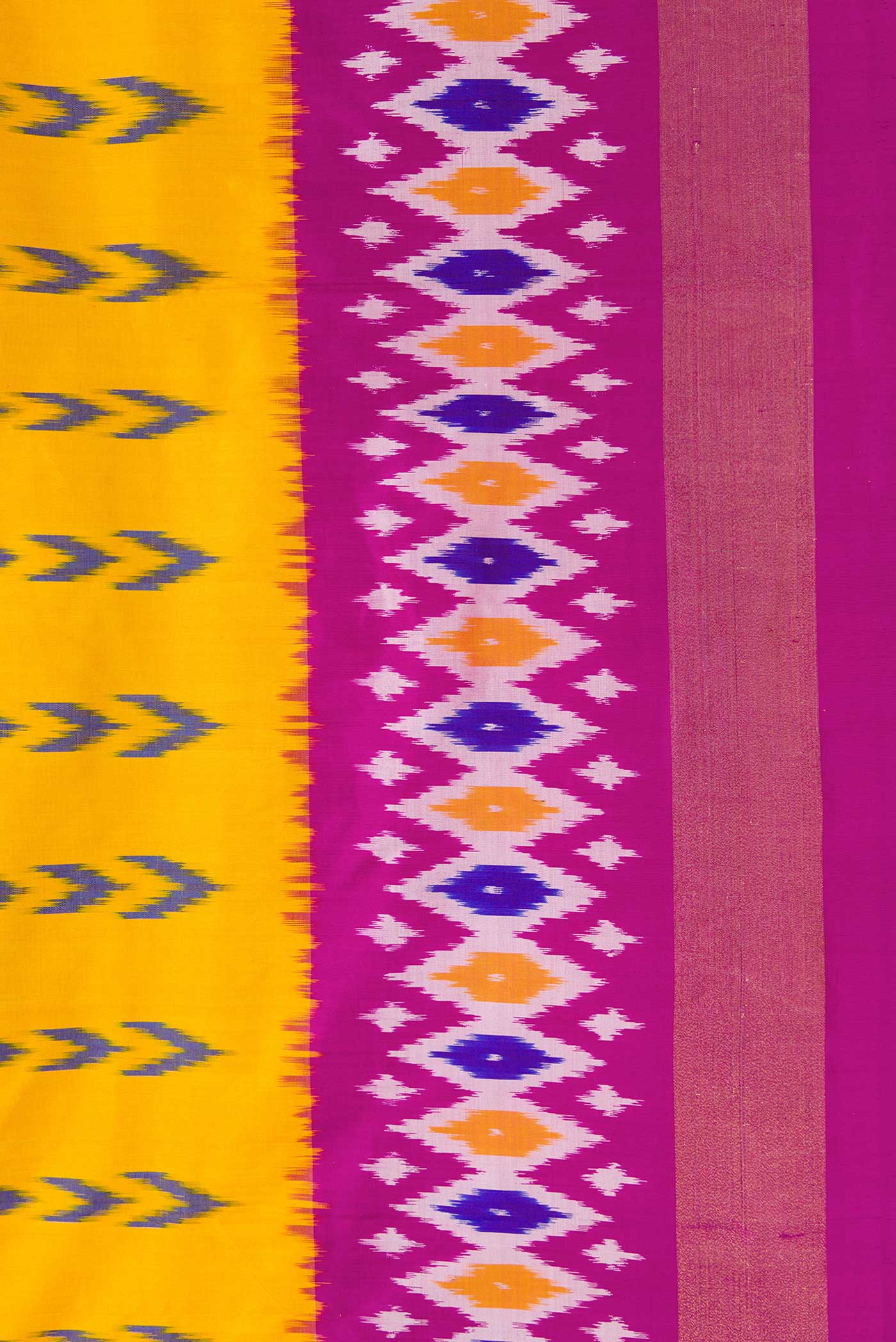 Border image of Yellow Pochampally Silk Saree with Pure Ikat on the body and Zari Border