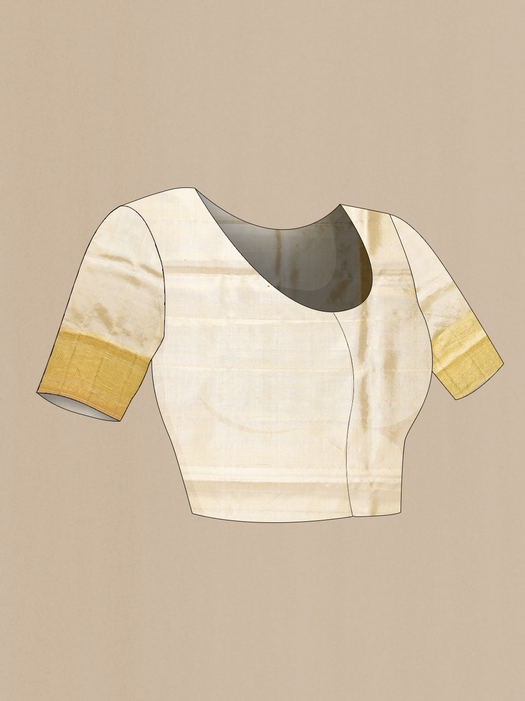 Close up image of the blouse of Gold Dual Tone Kanjivaram Tissue Silk Saree with Zari Brocade on the body and Zari Border. 