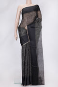 Black Dual Tone Tussar Silk Saree with Printed design on the body and Plain Border.  displayed on a mannequin