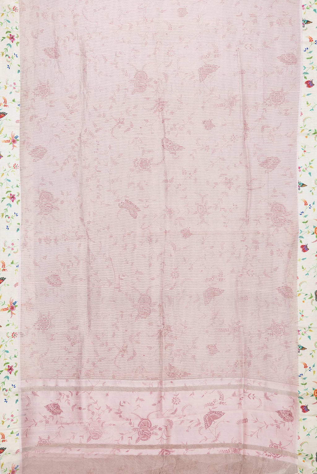 Flat view of Pink Dual Tone Tussar Saree with Stripes on the body and Printed Border