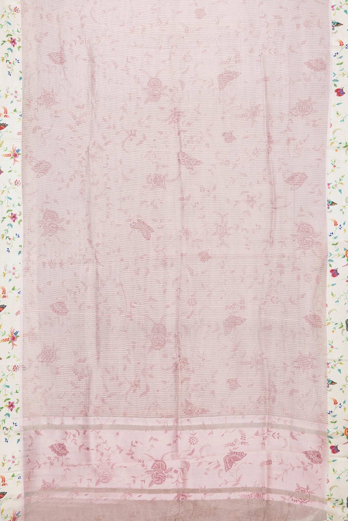 Flat view of Pink Dual Tone Tussar Saree with Stripes on the body and Printed Border